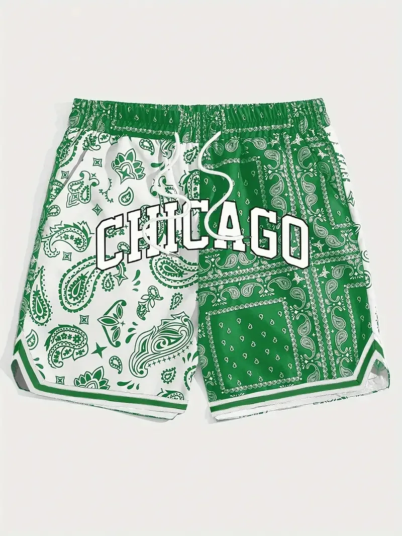 2024 New Summer CHICAGO And Paisley Pattern Baskerball Pants Jersey Sun Beach Shorts Fitness Sports Training Basketball Shorts