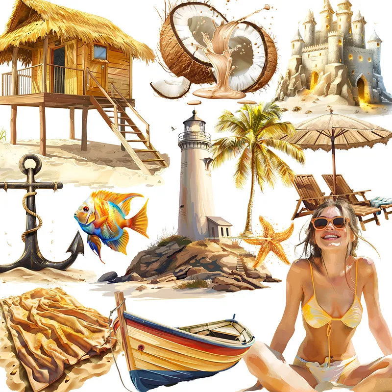 20Pcs/Pack Summer Beach Sticker DIY Craft Scrapbooking Album Junk Journal Decorative Stickers