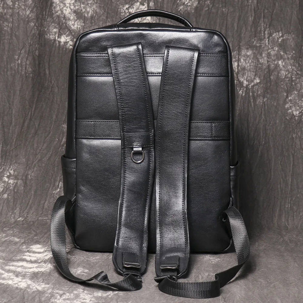 Nesitu Highend A4 Vintage Black Top Grain Genuine Leather 14'' Laptop Women Men Backpack Cowhide Male Travel Bag M067