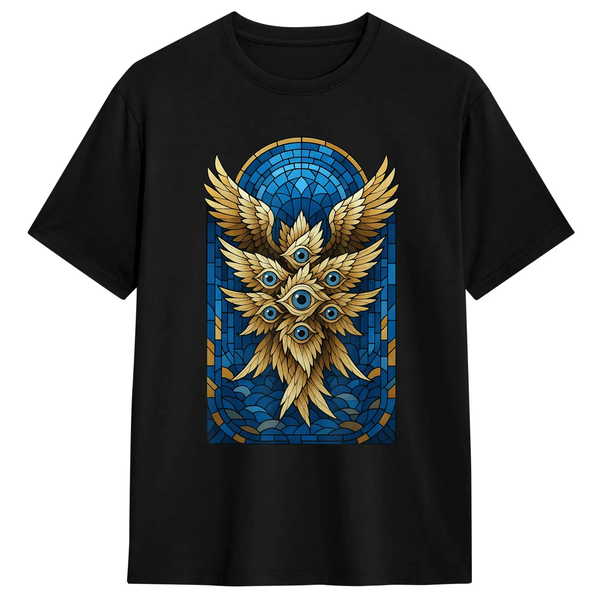 Men T-Shirts Stained Glass Biblically Accurate Angel Seraphim Humor 100% Cotton Tees Short Sleeve  T Shirts O Neck Clothes