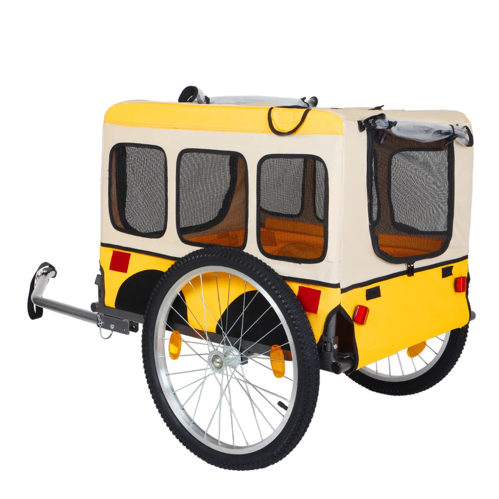 Large Folding Bike Trailer for Dogs - 20×2 1/8 Inches Wheels, Heavy-Duty Steel Frame, Spacious Design, All-Terrain Cycling, Jogging & Camping Adventure, Yellow - view 5