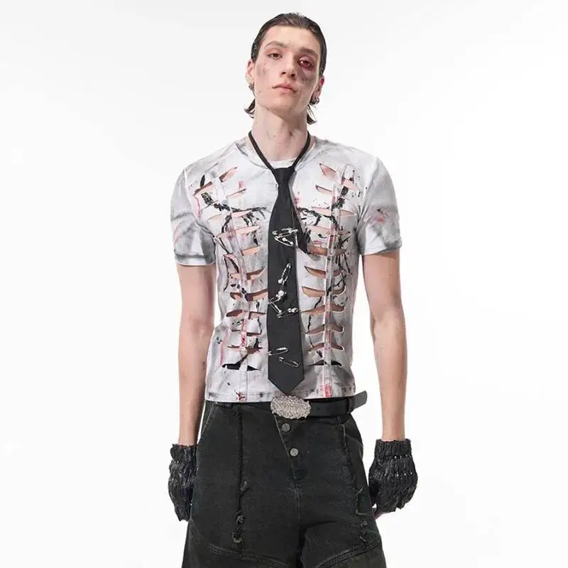 LUZHEN Design Summer 2025 Out Short Sleeve Personalized Hollow T-shirts Men's High Quality Street Slim Casual Male Tops JY7529