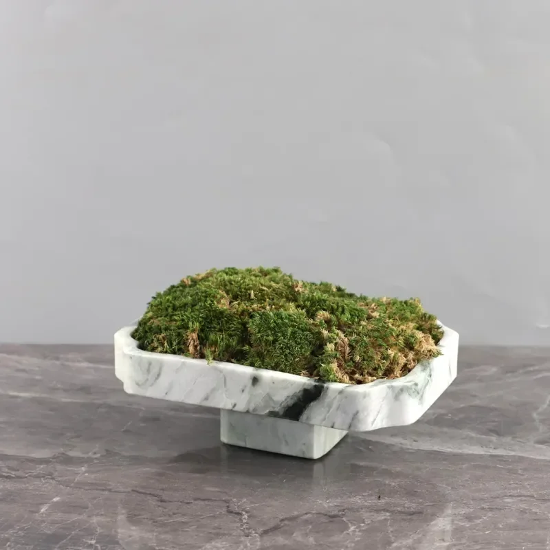 European Light Luxury Marble Immortal Moss Bonsai Desktop Decoration Ornament for Living Room Bedroom Entrance Home Decor