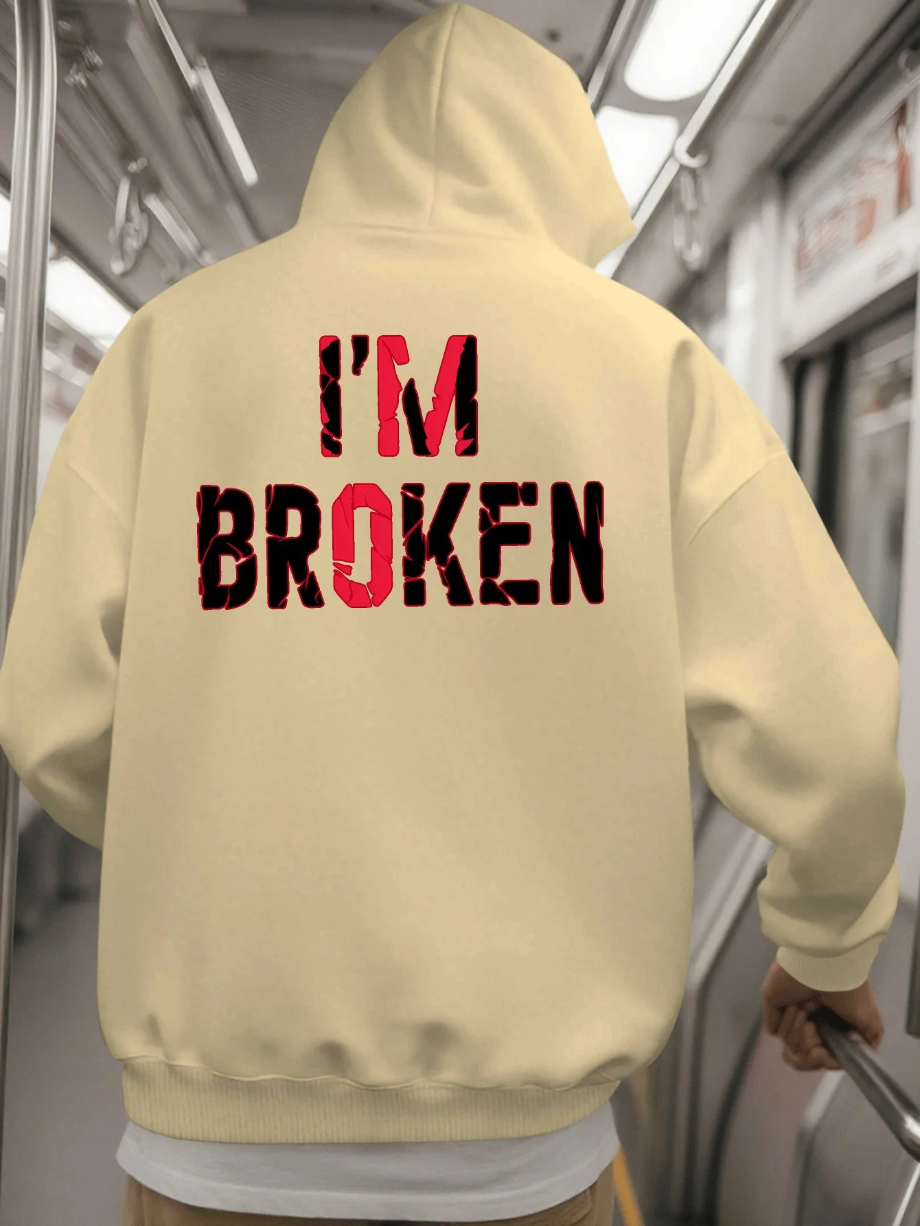 Men's Plus Size Hooded Sweatshirt Distressed RedandBlackLetteringStreetStyle PulloverSoft Fleece FabricCasual andWarm WinterWear