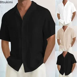 New 2026 Men's Solid Color Short-sleeved Shirts Summer Fashion Simple Cardigan Tops Soft Cotton All Match Lapel Shirts for Male