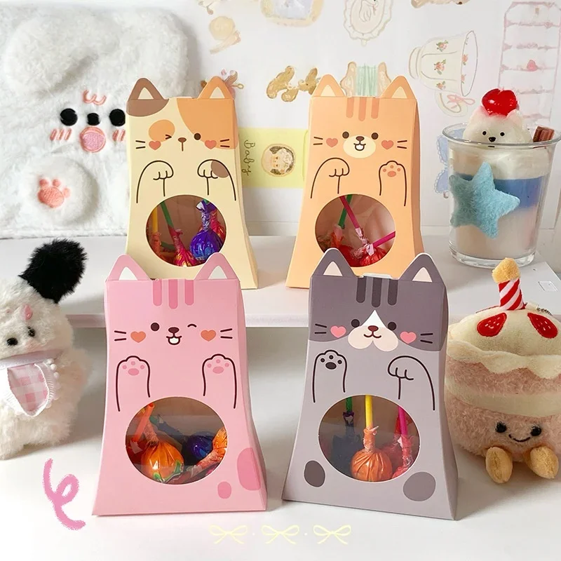 20pcs Cartoon Kraft Paper Candy Box with Window Cute Kids Children Packaging for Gift Snack Storage Birthday Party Favor
