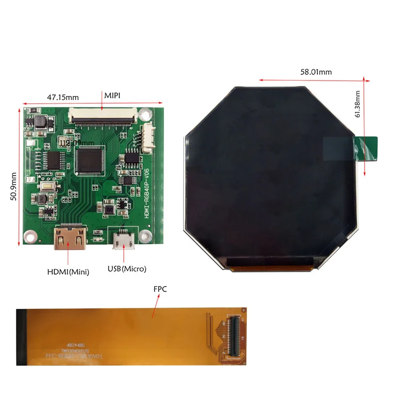 Tianma TM030XDHG30 2.1 Inch 480x480 Resolution TFT Color Circular Display With Driver Board
