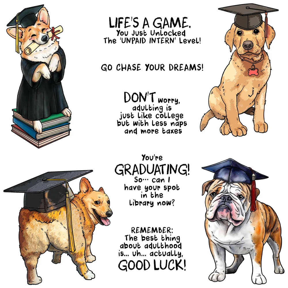 

Mangocraft Graduation Season Cute Dogs Clear Stamp DIY Scrapbooking Supplies Silicone Stamp For Card Making Albums Crafts Decor