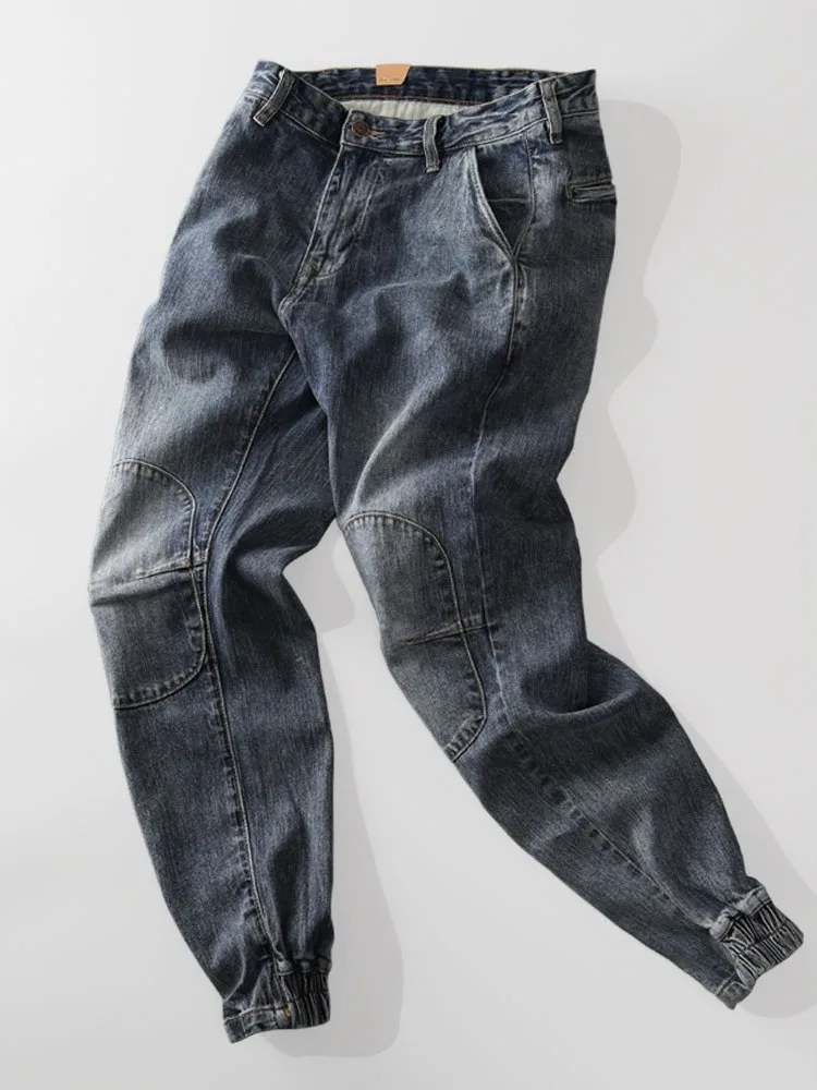 

Повседневные мужские джинсы с талией в стиле ретро, весенне-осенние новые брюки с заплатками для спецодежды, свободные брюки, молодежные джинсовые джинсы Faion