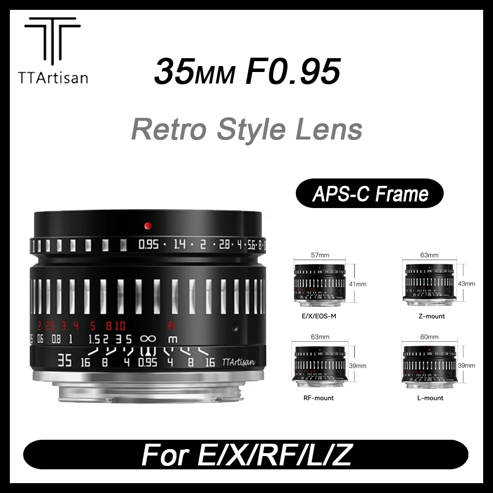 

TTArtisan 35mm F0.95 APS-C Mirrorless Camera Retro Style Super Large Aperture Manual Focus Lens for Fuji X Sony Canon