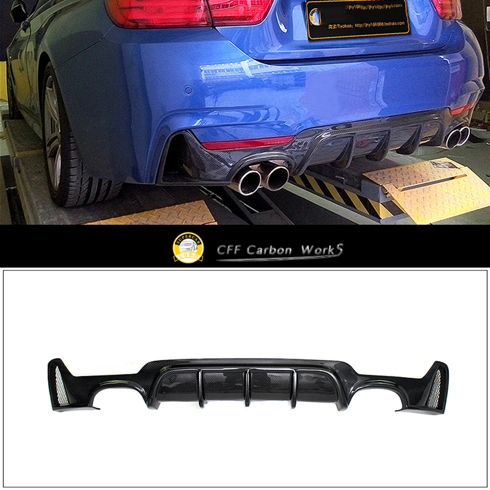 For BMW 4 Series F32 F33 F36 435i M Sport 2014-2020 Rear Diffuser Bumper Lip Carbon Fiber Look Boot Guard Spoiler Plate Splitter