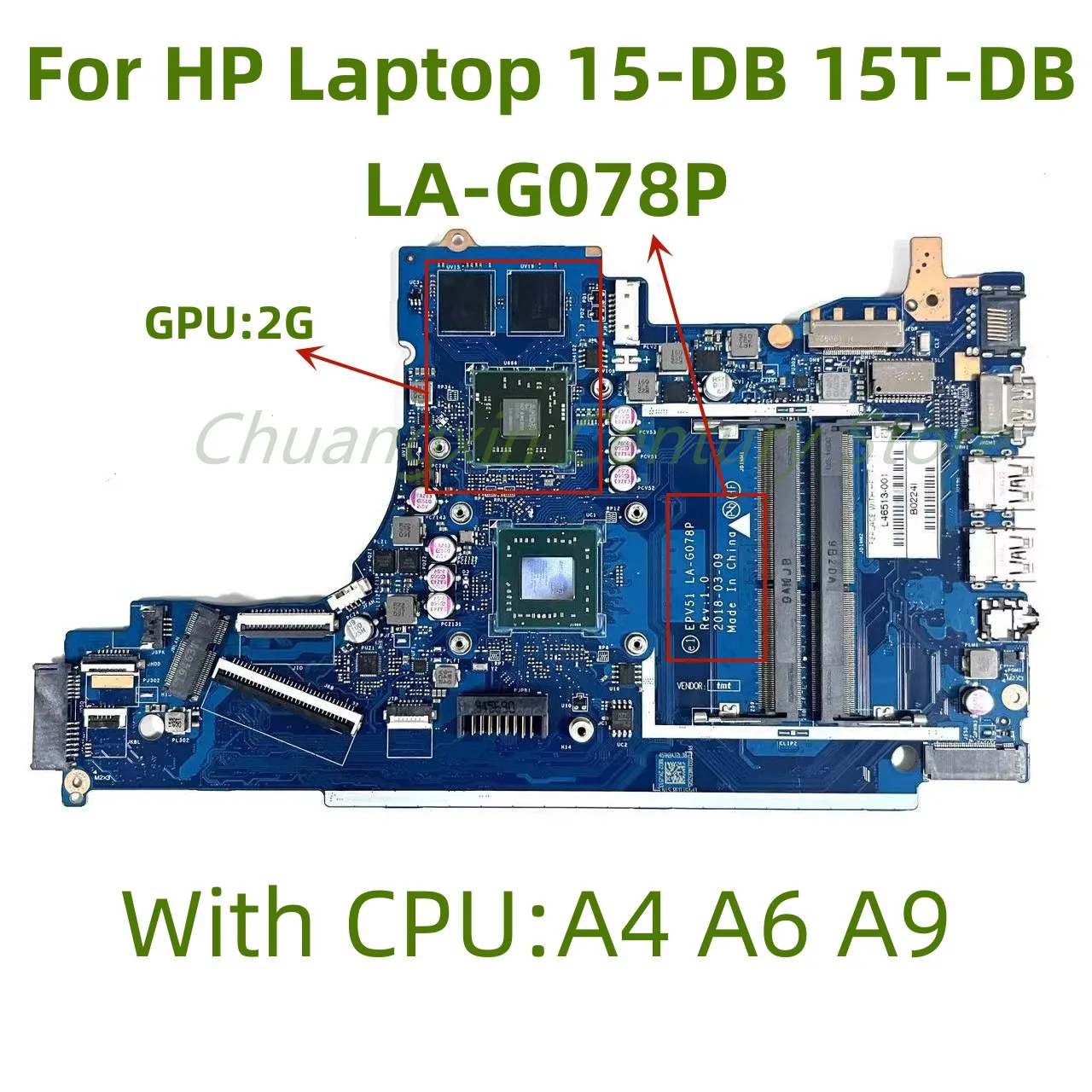 

LA-G078P Motherboard Is Applicable FOR HP Laptop 15-DB 15T-DB 255 G7 CPU: A6 A9 GPU:2G 100% test OK before shipment