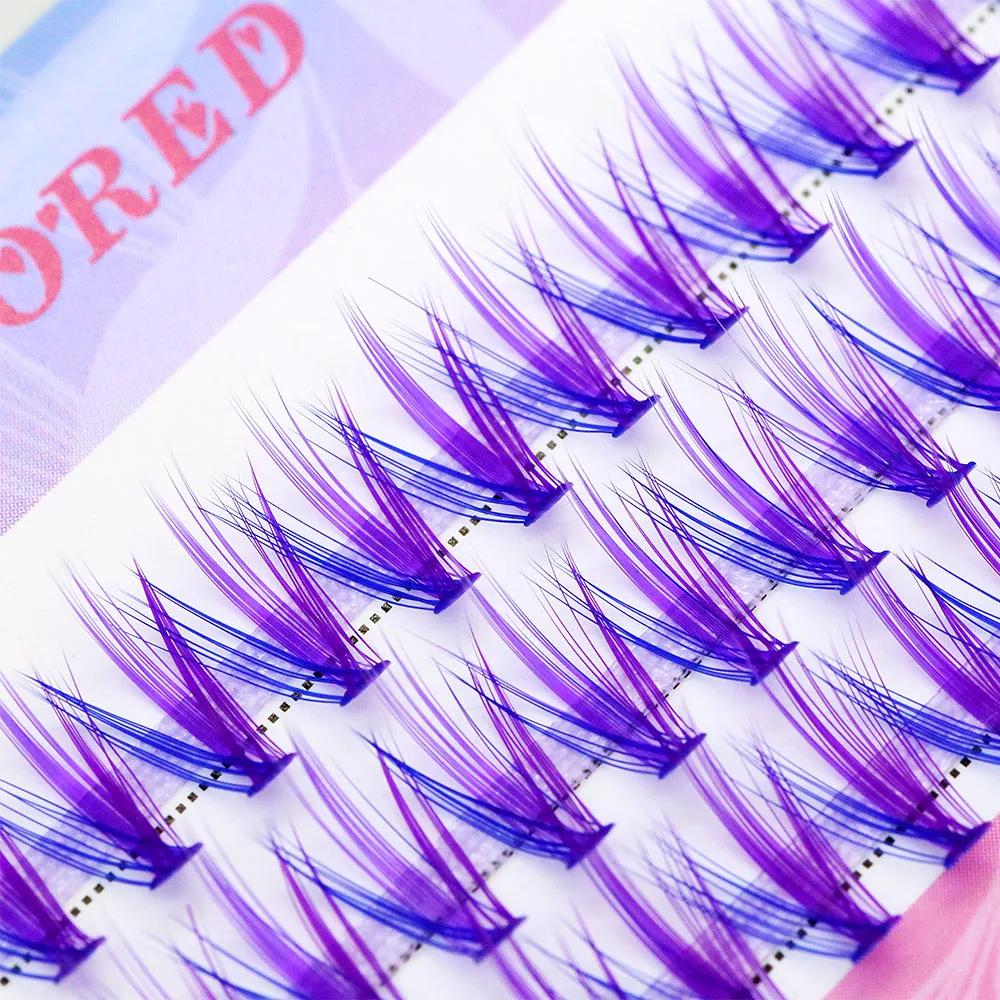 Blau-Lila Gemischte Farbige Wimpern-Cluster, Natürliche Lange 20D Volumen-Effekt Falsche Wimpern, Einzelne Makeup-Wimpernbüschel – Detail 8