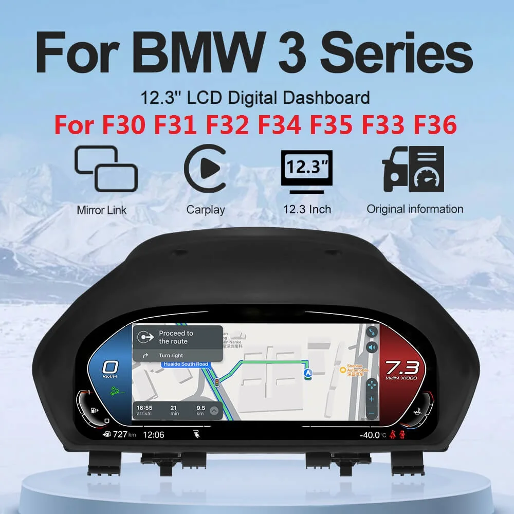 12.3'' Digital Instrument Cluster for BMW 3/4/5 Series X3 X4 X5 F01F02-F10-F13F15F32- IPS Screen Panel Cockpit Voor CarPlay OTA