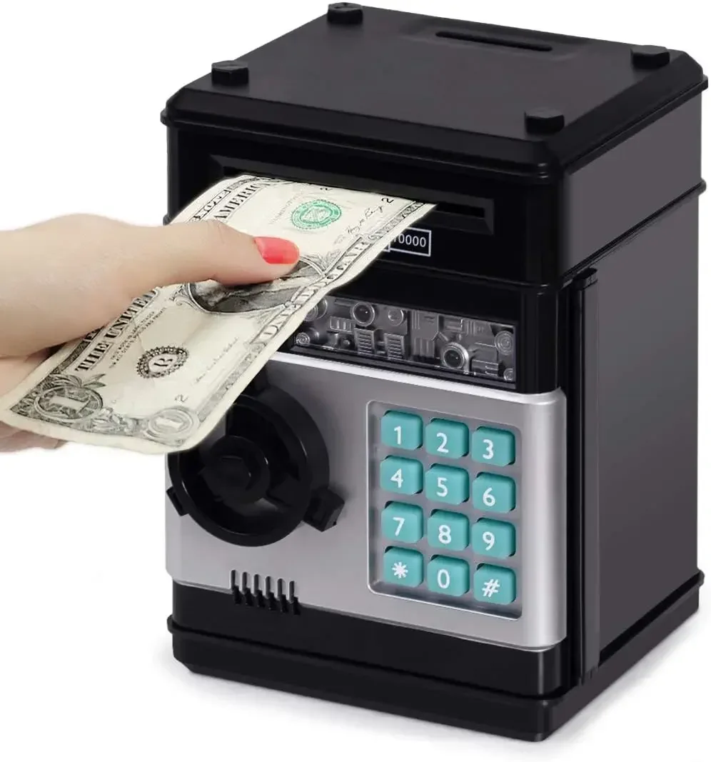 Kids Piggy Bank with Combination Lock and Automatic Grab Bill Slot Mini ATM Money Piggy Bank, Boys Girls Birthday Gift Toy