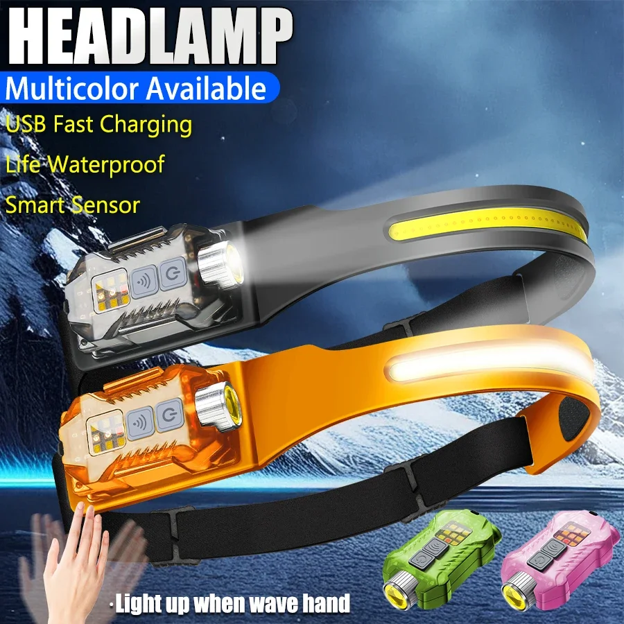 Heinast High Power Mini Head Lamp XW005 LED Rechargeable Headlamp USB C Sensor Headlight Front Light for Outdoor Working Fishing