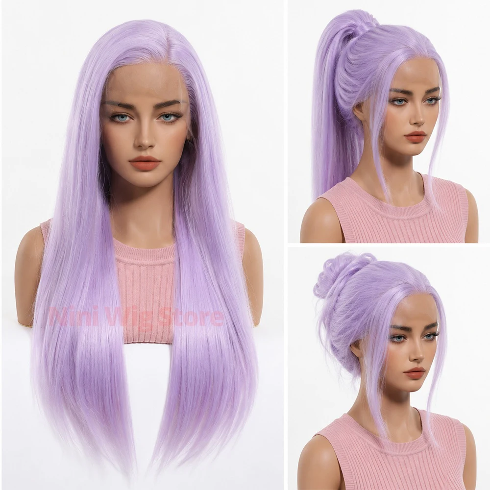 Halloween Wig Purple Synthetic Lace Wig Long Straight Lace Front Wig Heat Resistant Cosplay Halloween Daily Party Use for Women