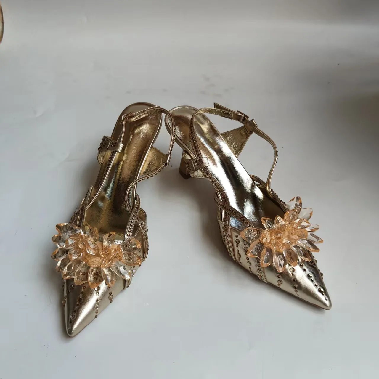 Full Diamond Pointed Baotou High Heels Sandals Crystal Rhinestones Wedding Dinner High Heels Shoes and purses view 3