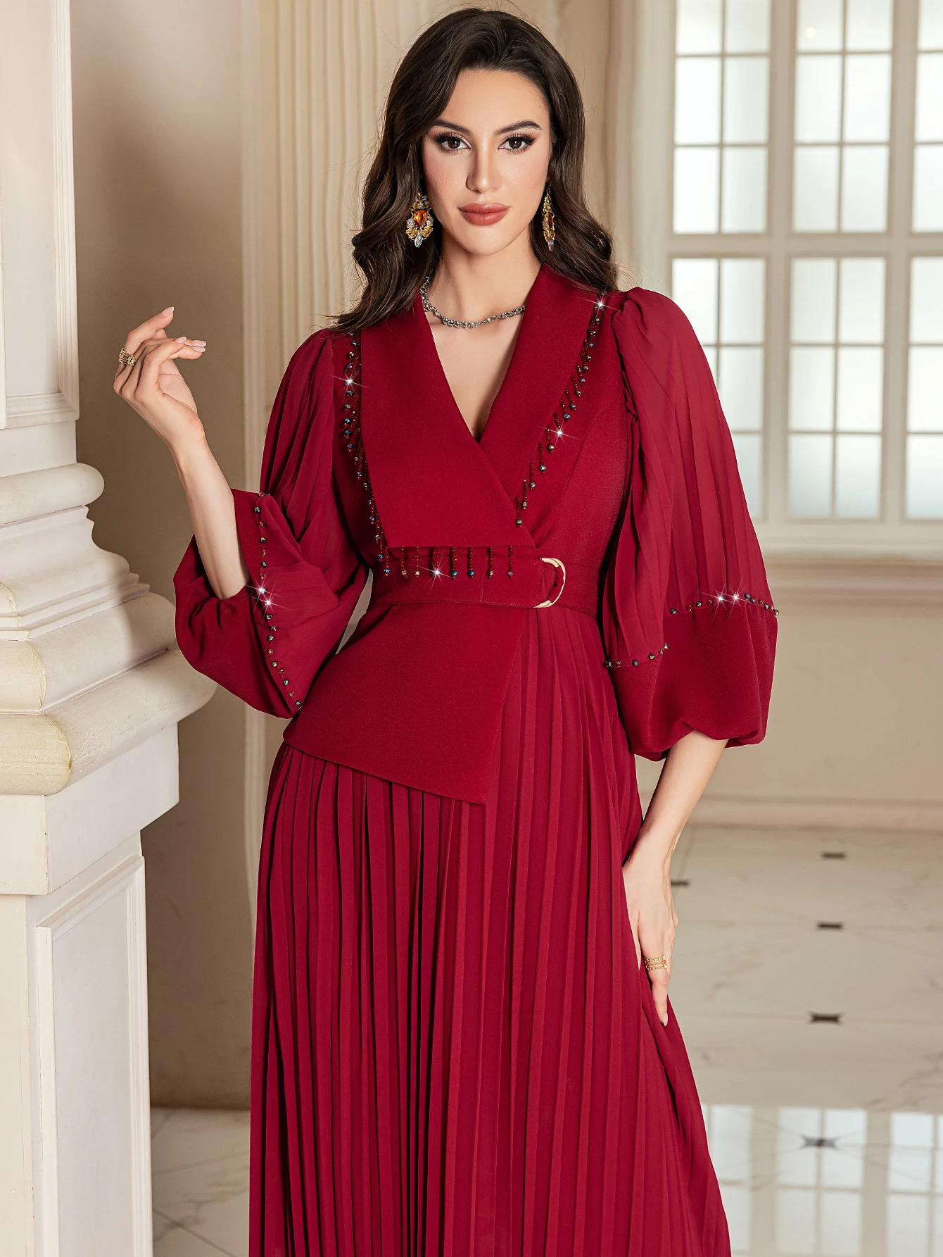 

Fashion Muslim Women Maxi Dress Pleated Abayas Dubai Kaftan Eid Ramadan Islam Clothing Caftan Robe Femme Musulmane Vestidos Gown