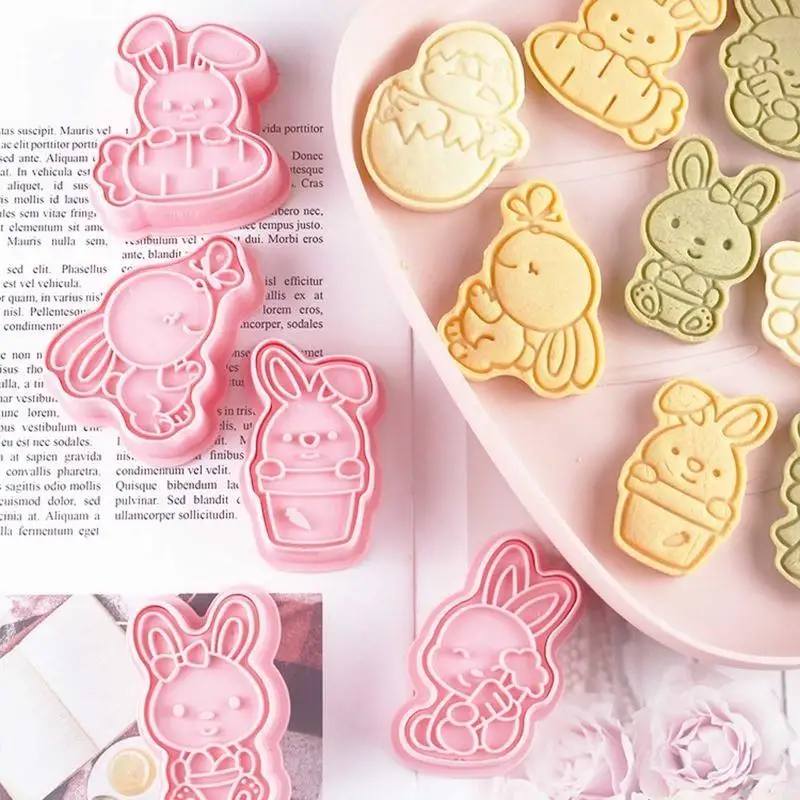 QX2E 8 Pieces Rabbit Chick Easter Biscuit Cutters Cookie Stamps for Kitchen