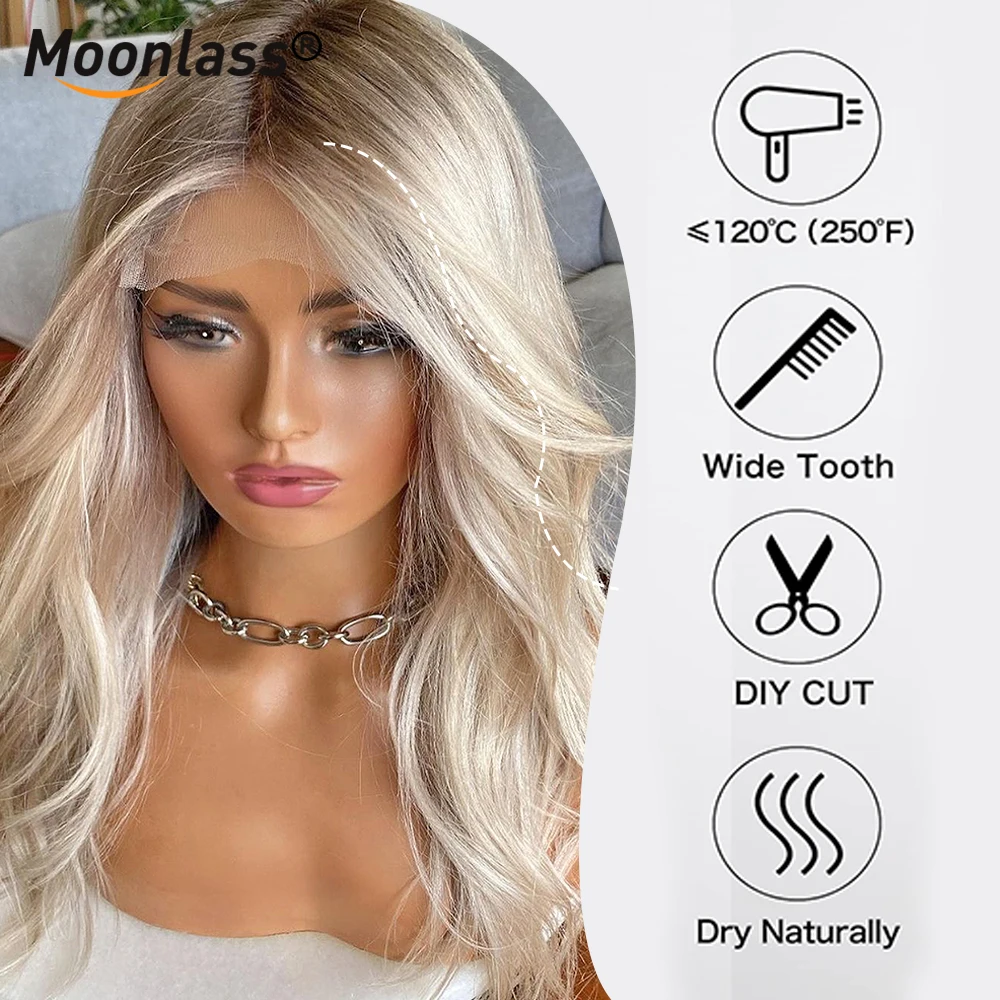 Ash Loira Ombre Peruca de Cabelo Humano, Onda Do Corpo, Brasileiro, Cabelo Remy, Lace Front Perucas, Preplucked, Transparente, 180 Densidade, 13x6