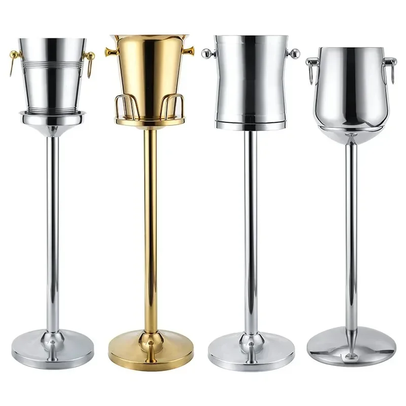 European champagne bucket rack stainless steel KTV bar ice bucket household ice bucket with tripod luxury red wine bucket