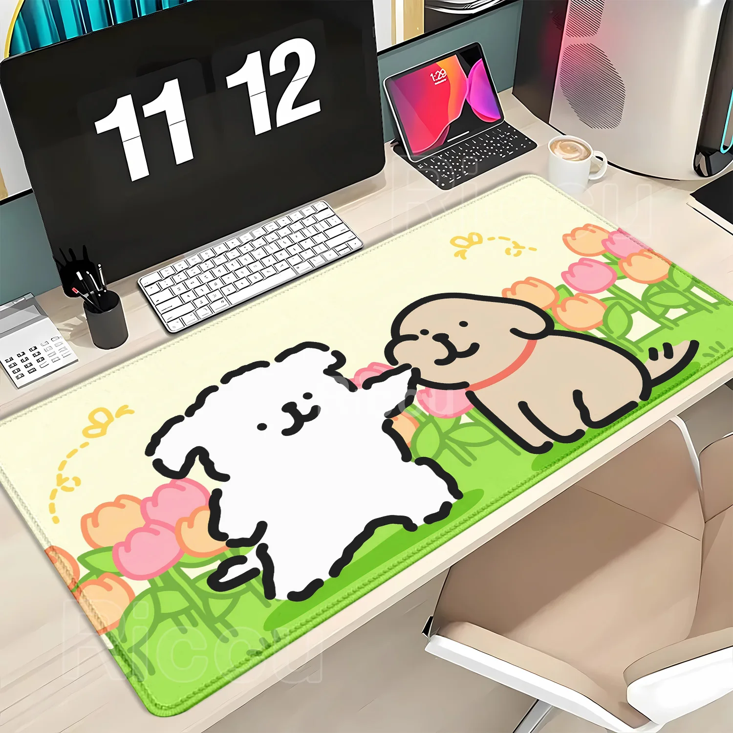 Large Anime Line Puppy Maltese Kawaii Dog Mousepad Antislip Office Rubber Stitch Edge Computer Gamer Keyboard overlock Desk Mat