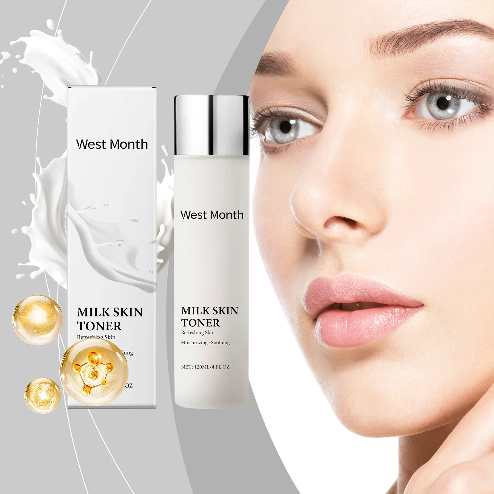 

Увлажняющий тоник для лица с молоком West Month, минимизатор пор, контроль жирности, рис, никотинамид, глубокое увлажнение, тоник для лица, уход за кожей, 120 мл