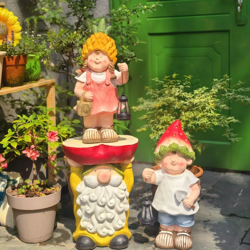 Strawberry Kid Lantern Statue Magnesium Oxide Garden Ornament for Outdoor Decorative Figurine for Yard Birthday Gift for Kids