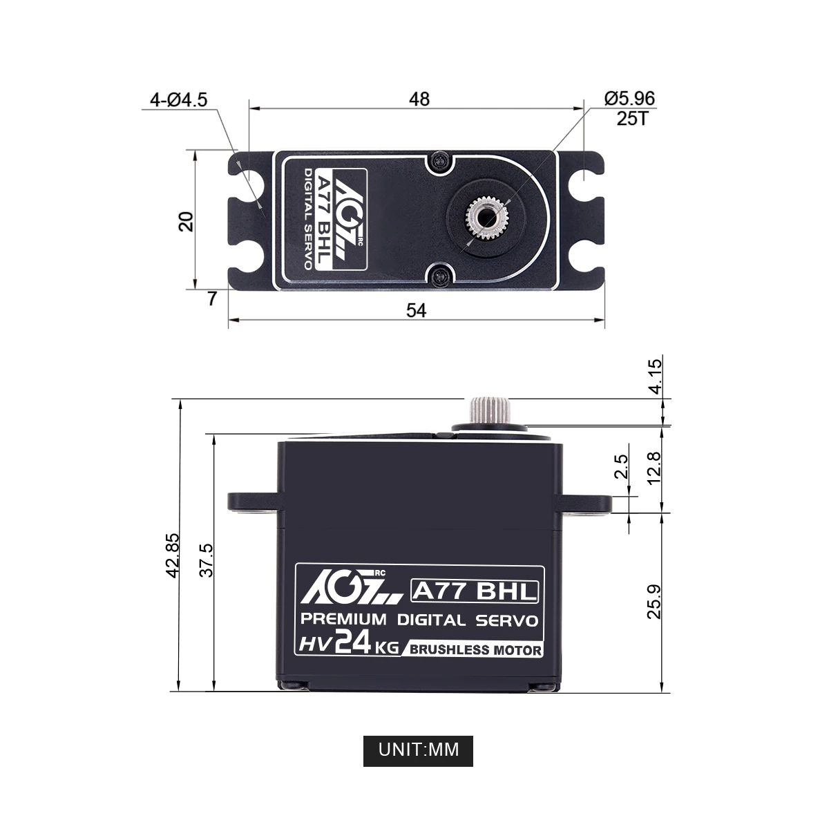 AGFRC 24KG Digital Servo A77BHL Steel Gear 8.4V HV Brushless Servo Motor For 1/10 RC Off Road Rock Crawler Buggy Truck Airplane