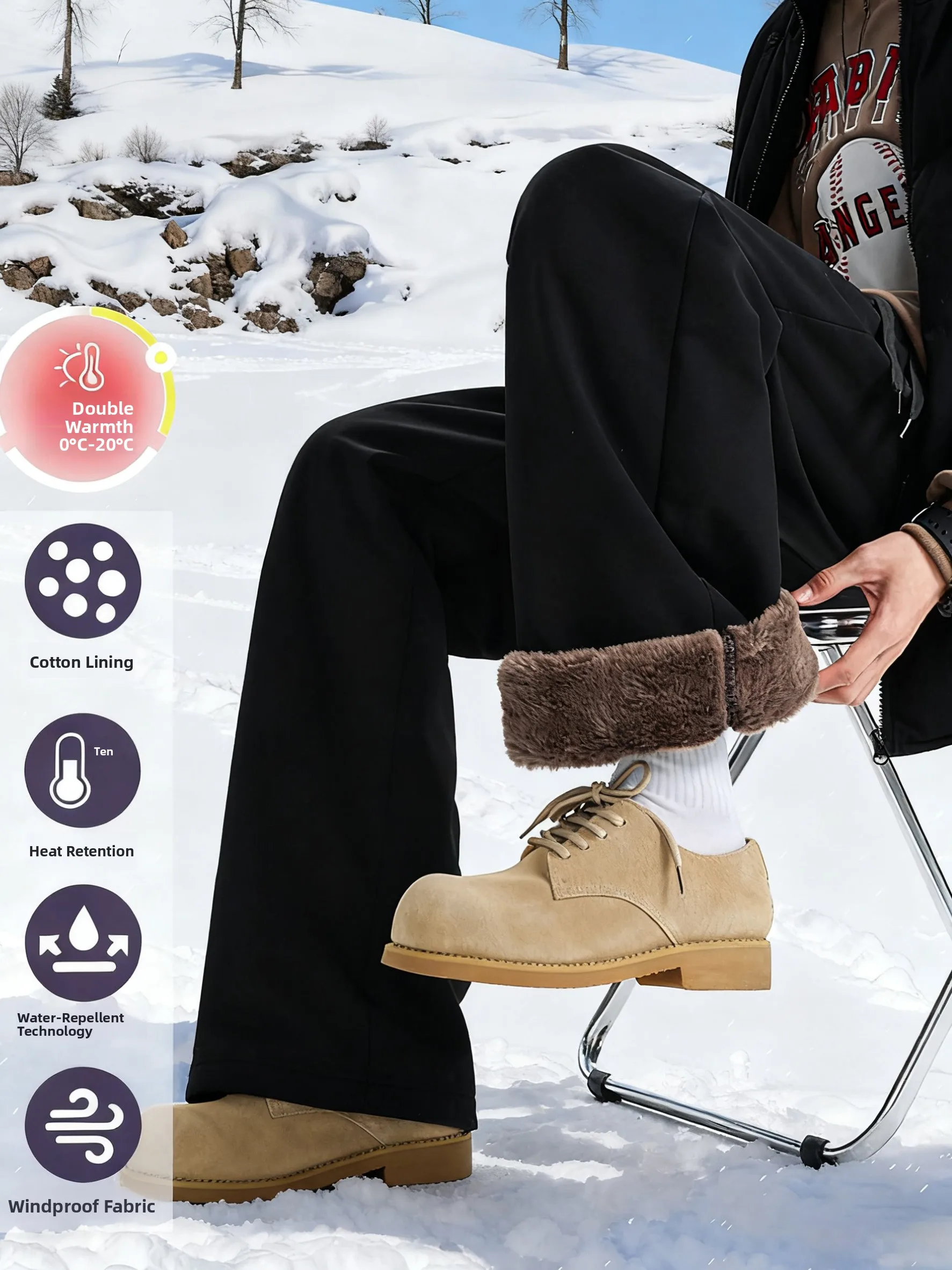 Extra Thick Winter Thermal Men's Ski Pants Fleece Lined  Soft  Trousers Straight Leg mid Waist Elastic Waistband