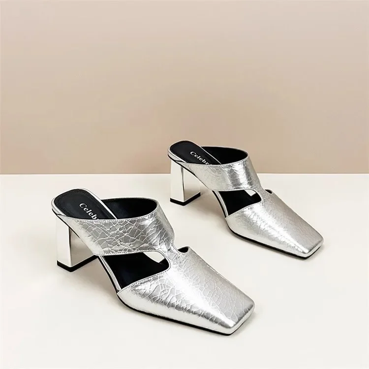 

Women Sandals Fashion Square Toe Shallow High Heel Ladies Mules Casual Shoes Large Size Summer Stiletto Party Dress Sandalias