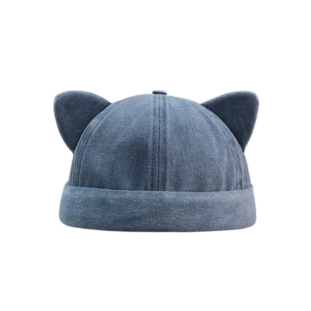 

Повседневная шляпа без полей с милыми кошачьими ушками, регулируемая милая однотонная шапка-бини без поля, мытая старая шляпа для бассейна на открытом воздухе