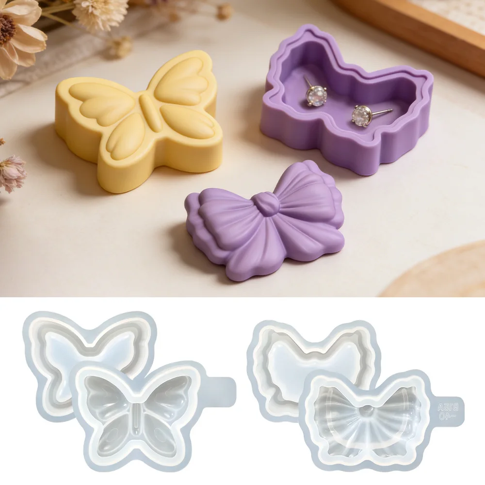 Bow Shaped Scented Candle Silicone Mold DIY Creative Gypsum Decorative Candlestick Ornaments 3D Butterfly Storage Jar Resin Mold