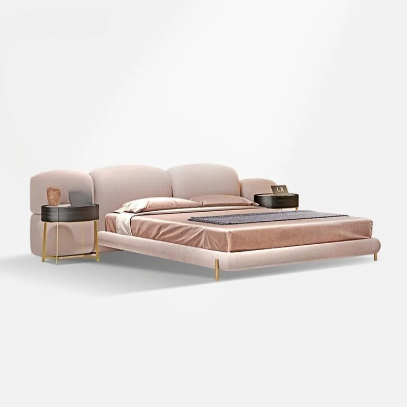 

Bed Italian light luxury leather villa master bedroom high-end atmospheric design fabric