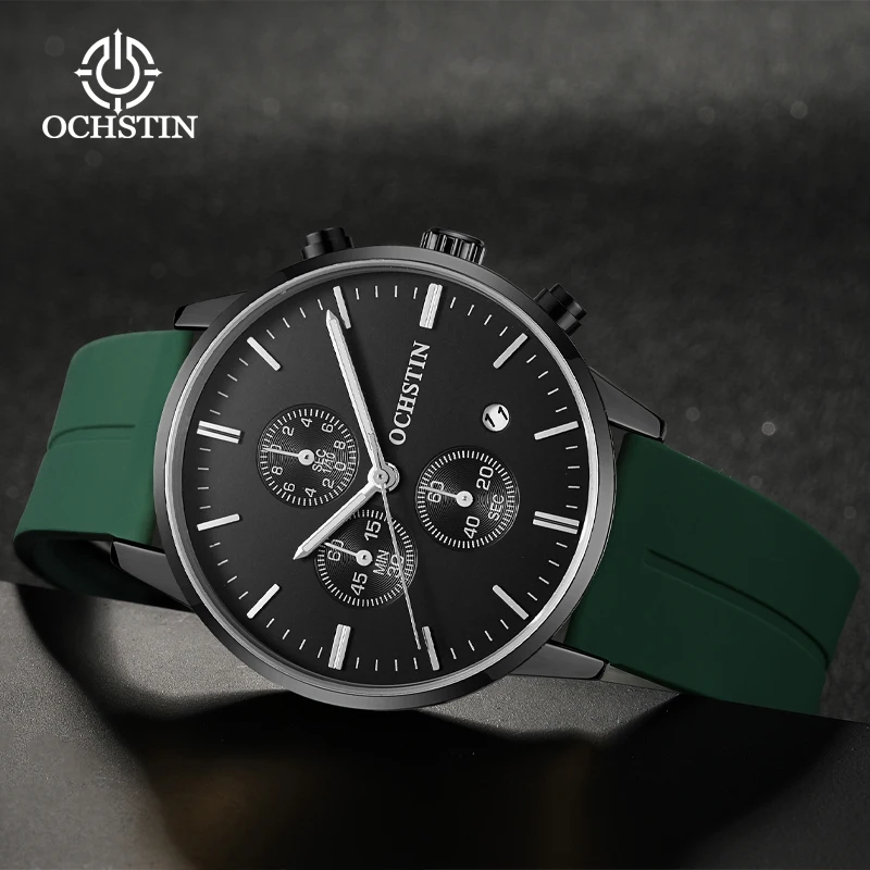 OCHSTIN Tactical Magnetic Silicone Aviator Men Multifunctional Quartz Movement Wristwatch Man Sweatproof Quick-lock Tape Clock