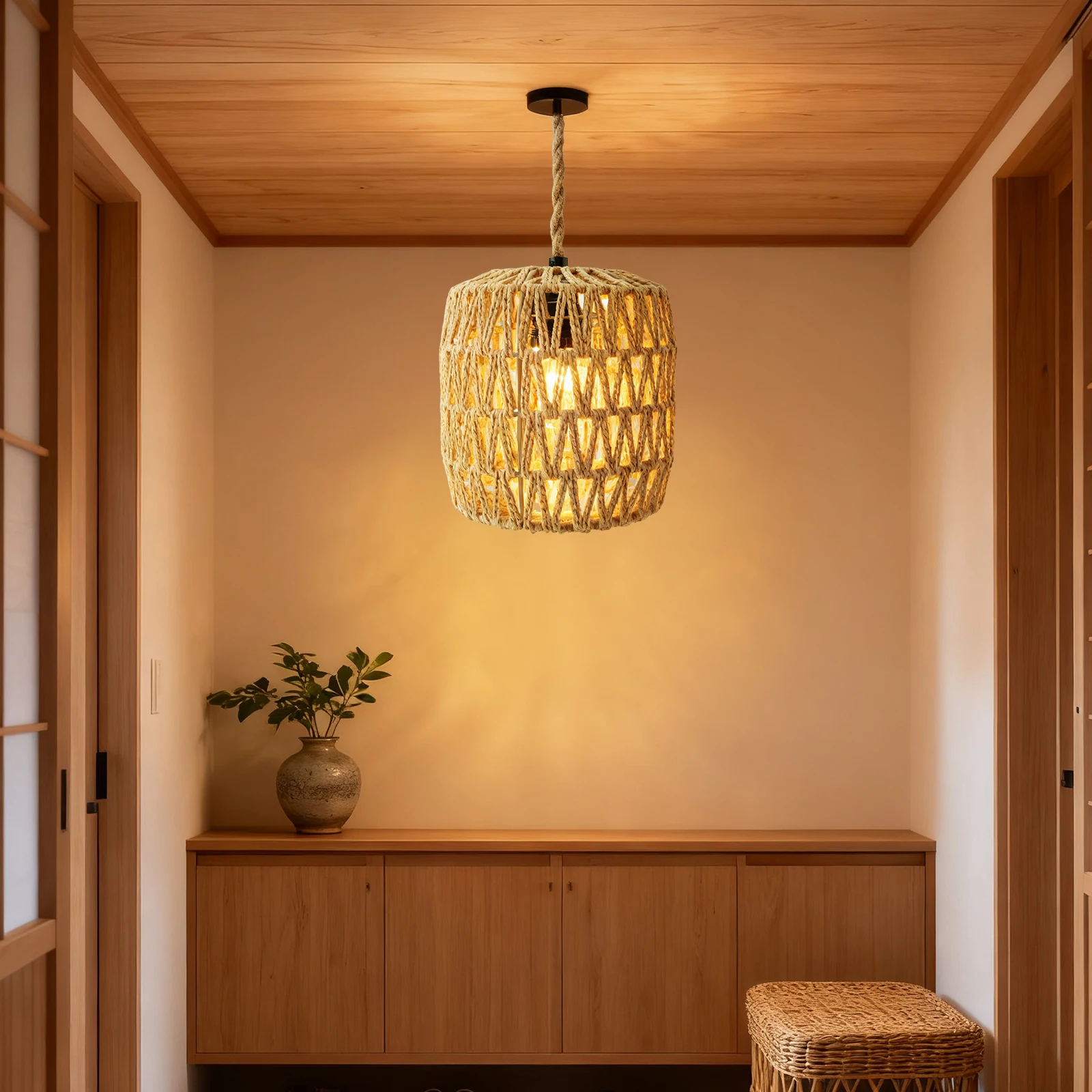 Pop Rattan Lamp Shade Handmade Woven Retro Lampshade Home Decor For Cover Table Lamp Pendant Light Floor Lamps Chandelier Wall L