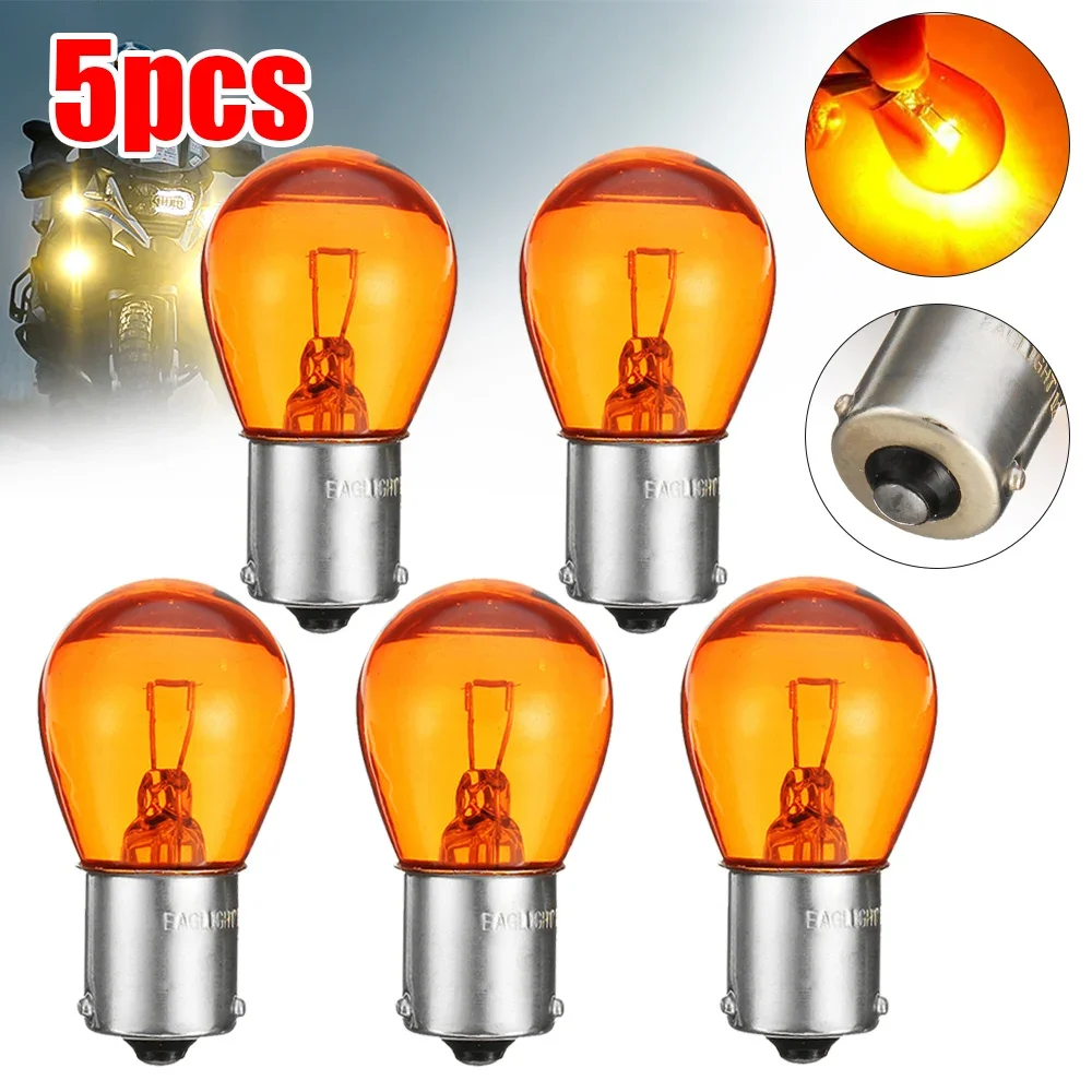 5/10pcs Car Indicator Light Brake Reverse Lamp Parking Light LED Bulbs 1156 BAU15S PY21W 12V Amber Yellow Halogen Lamp DC