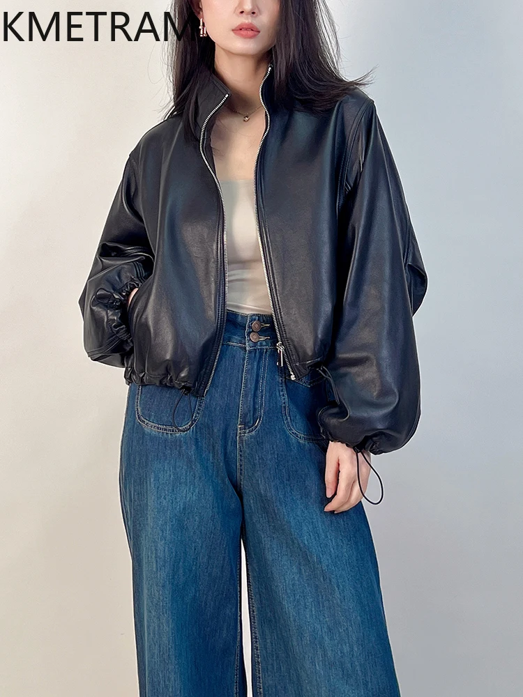 100% Natural Sheepskin Jacket Woman Casual Loose Black Genuine Leather Jackets New in Outerwears Fall Clothes 2025 Women кожанка