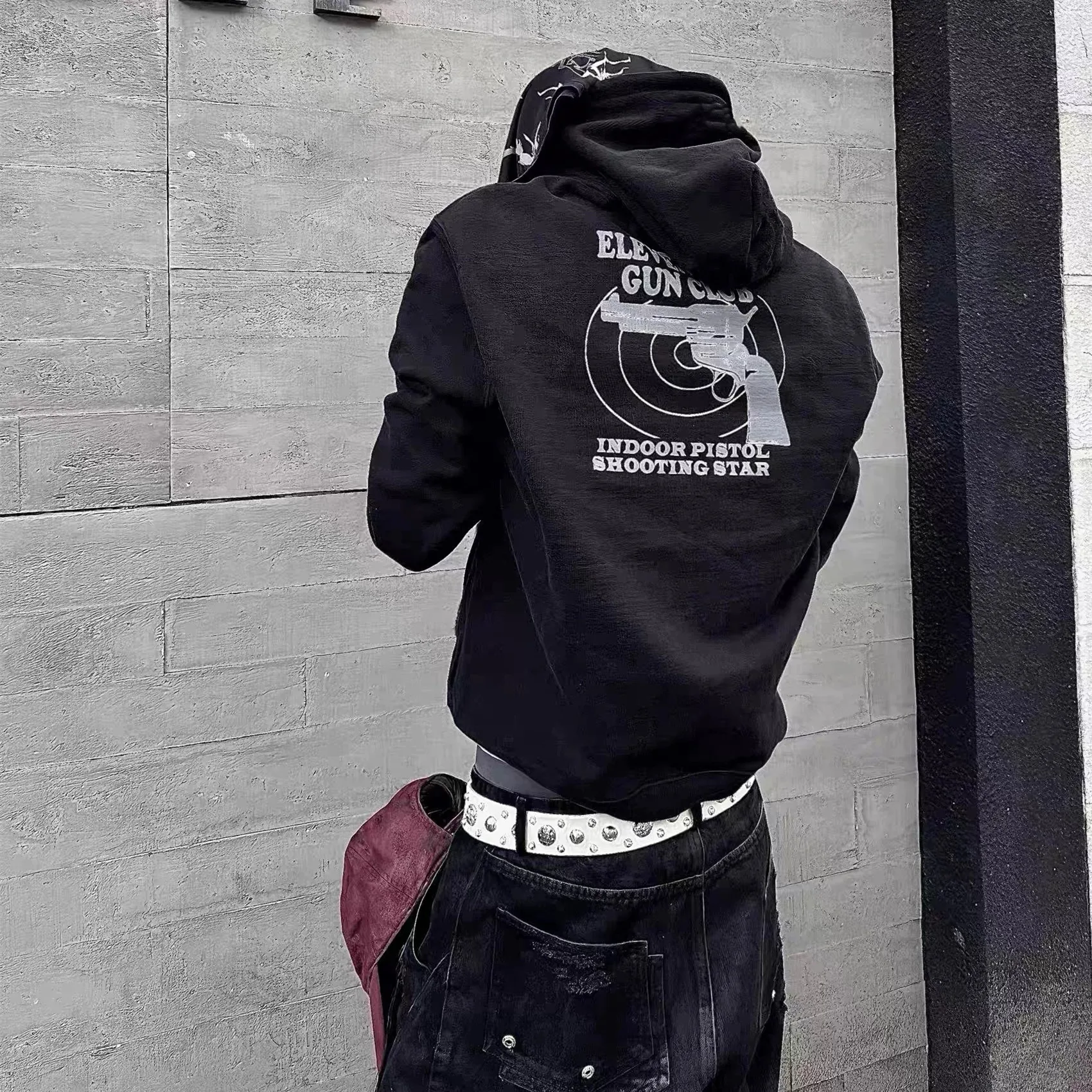 

Vet Eleven Inch Bla Pistol Series Bae Embroidered Sweatirt American Retro Printed Open Cardigan Men's Casual Hoodie