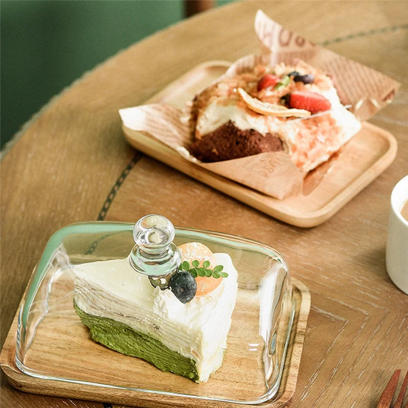 

Y42A-Bamboo Butter Dish With Glass Lid - Clear Butter Tray For Refrigerator&Counter For Butter,Block Of Cream Cheese&Serving