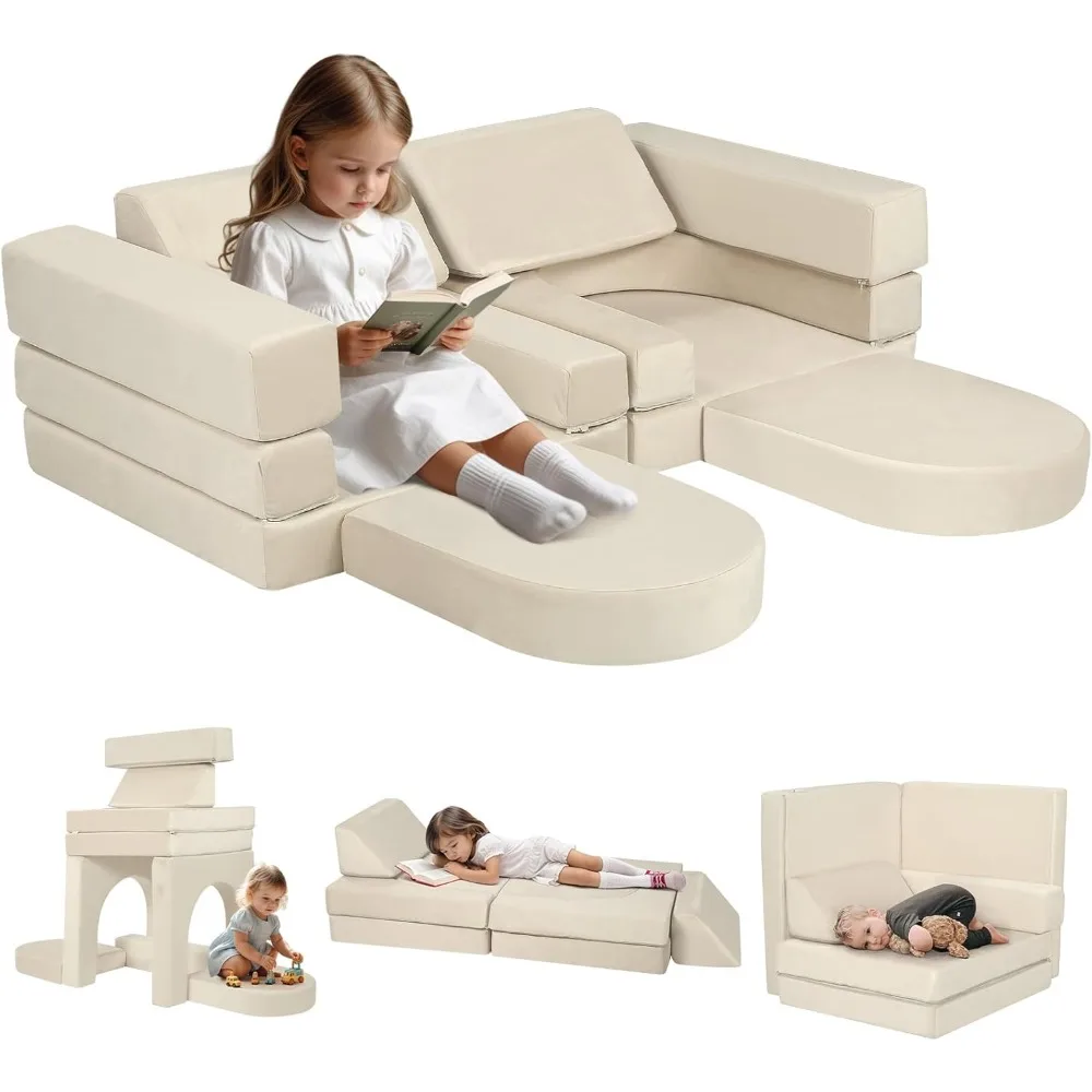 

10-Piece Couch Sofa, Modular Toddler Glow Sofa for Playroom Bedroom, Fold Out Play Couch for Kid Girl Boy, Sectional Foam