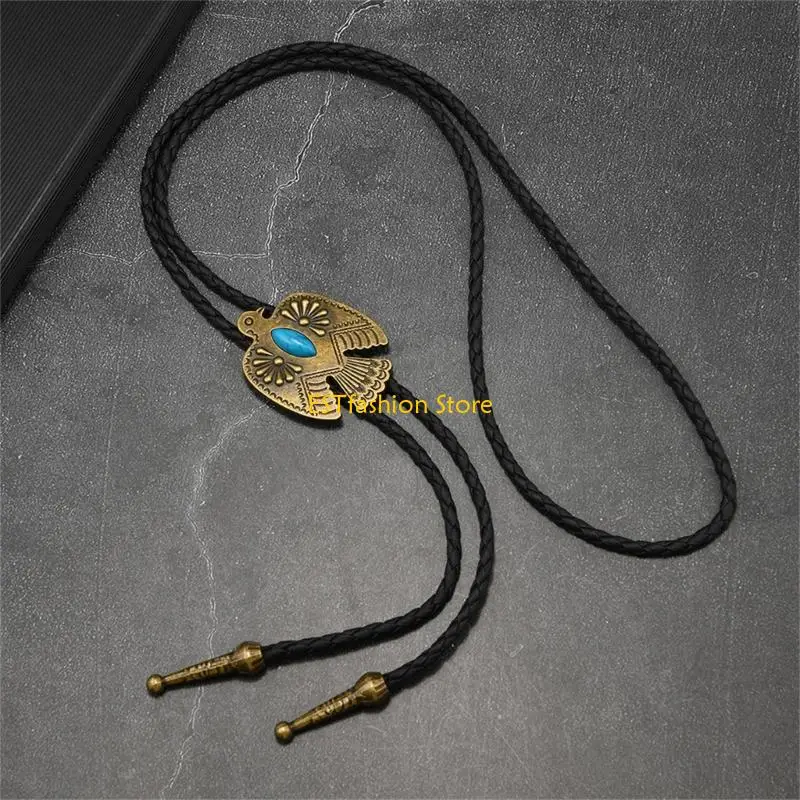 Y5GC Bird Turquoise Bolo Necklace Zinc Alloy Pendant Chain Fashion Bolo Tie Necktie For Themed Parties Clothing Styling