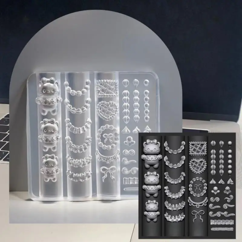 3D DIY Design Lace Cat Silicone Mold for Nail Art, High Transparent, Ideal for Jewelry Decorations