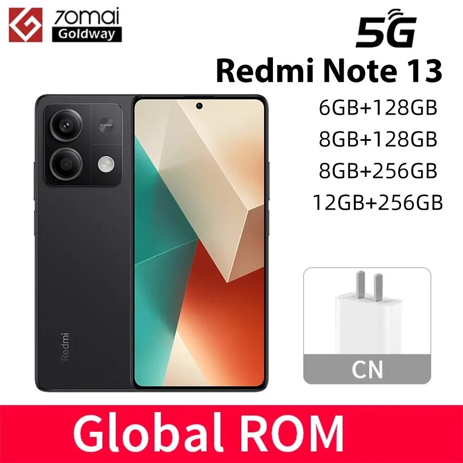 Global ROM Xiaomi Redmi Note 13 5G 128GB 256GB 120Hz 6.67'' AMOLED Display Dimensity 6080 5000mAh 33W Fast Charging Smartphone