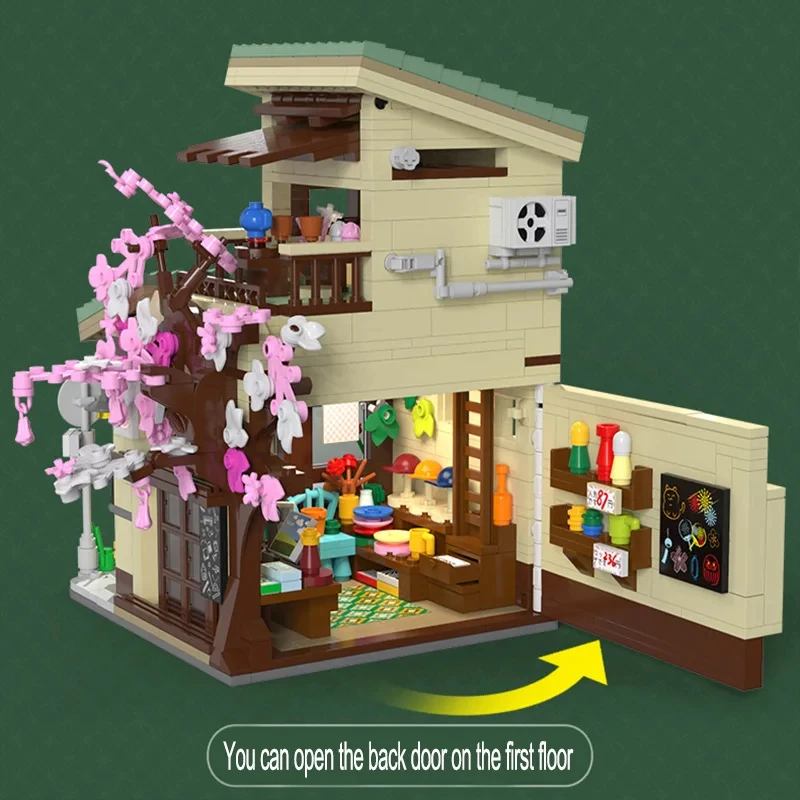 Cada Japanese Street View Set Bricks Series Sushi House Shop LED Steamed Bun House Building Blocks Summer Cafe Christmas Toy view 3