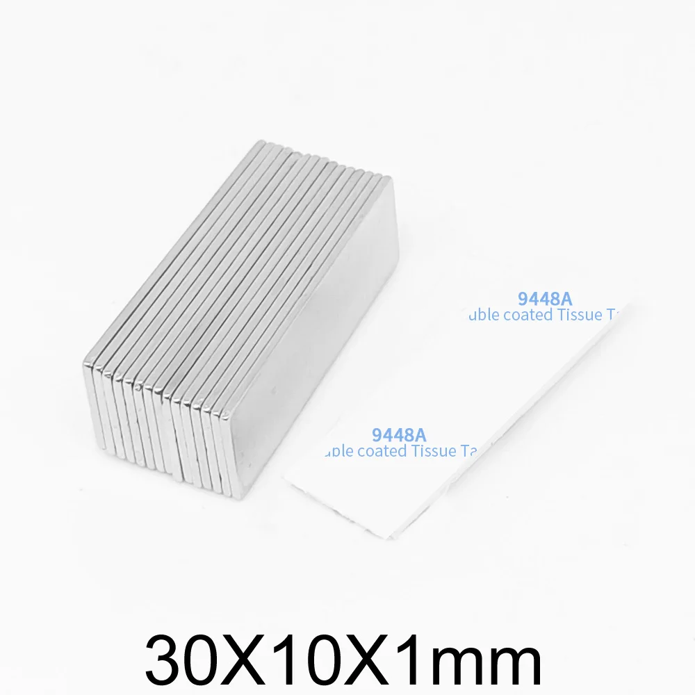 5/10/20/50/100/200PCS 30x10x1mm Block Strong Magnets 30x10x1 Sheet Permanent Neodymium Magnet With 3M Self - Adhesive 30*10*1