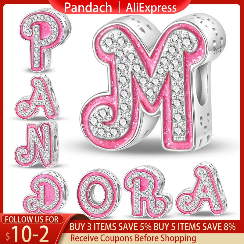 PANDACH New 925 Sterling Silver 26 letters Alphabet A Charm Bead Fit Pan 925 Original Bracelets Pendant Silver DIY Jewelry