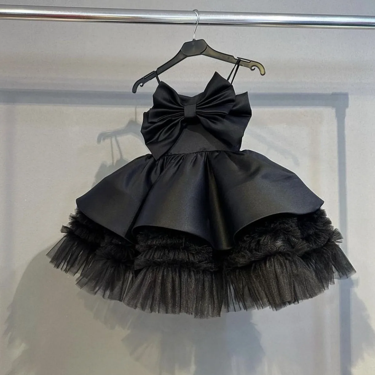 Kids Black Sleeveless Suspender Gown Pageant Princess Dress Birthday Party Photo Prop Puffy Tulle Skirt