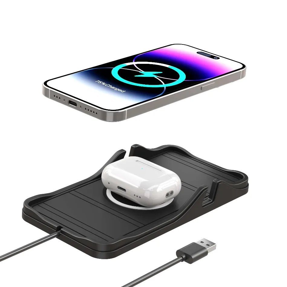 

Многофункциональная силиконовая нескользящая подставка 15 Вт, подставка для быстрой автомобильной беспроводной зарядки, автомобильный держатель для телефона для iPhone 16, 15, 14, 13, 12, Samsung